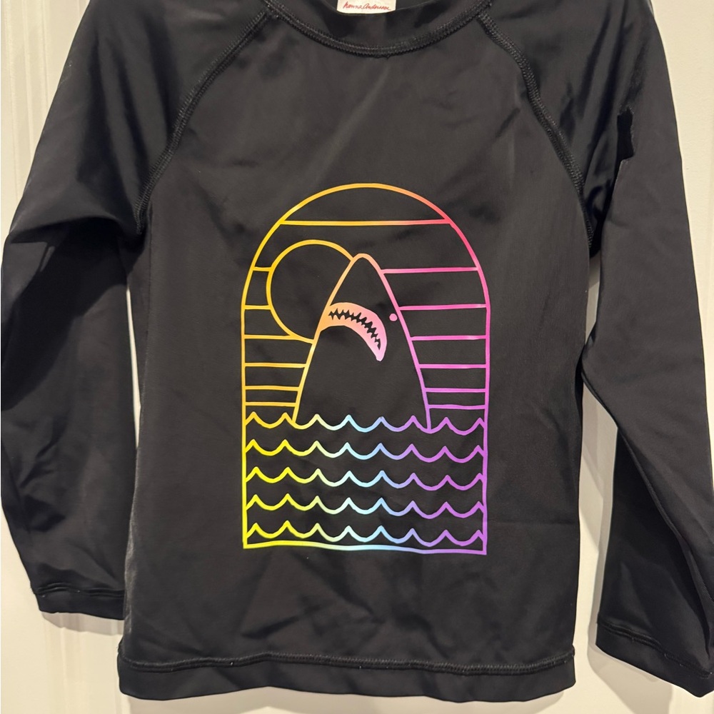 Hanna Andersson Black Rashguard with Neon Shark Design